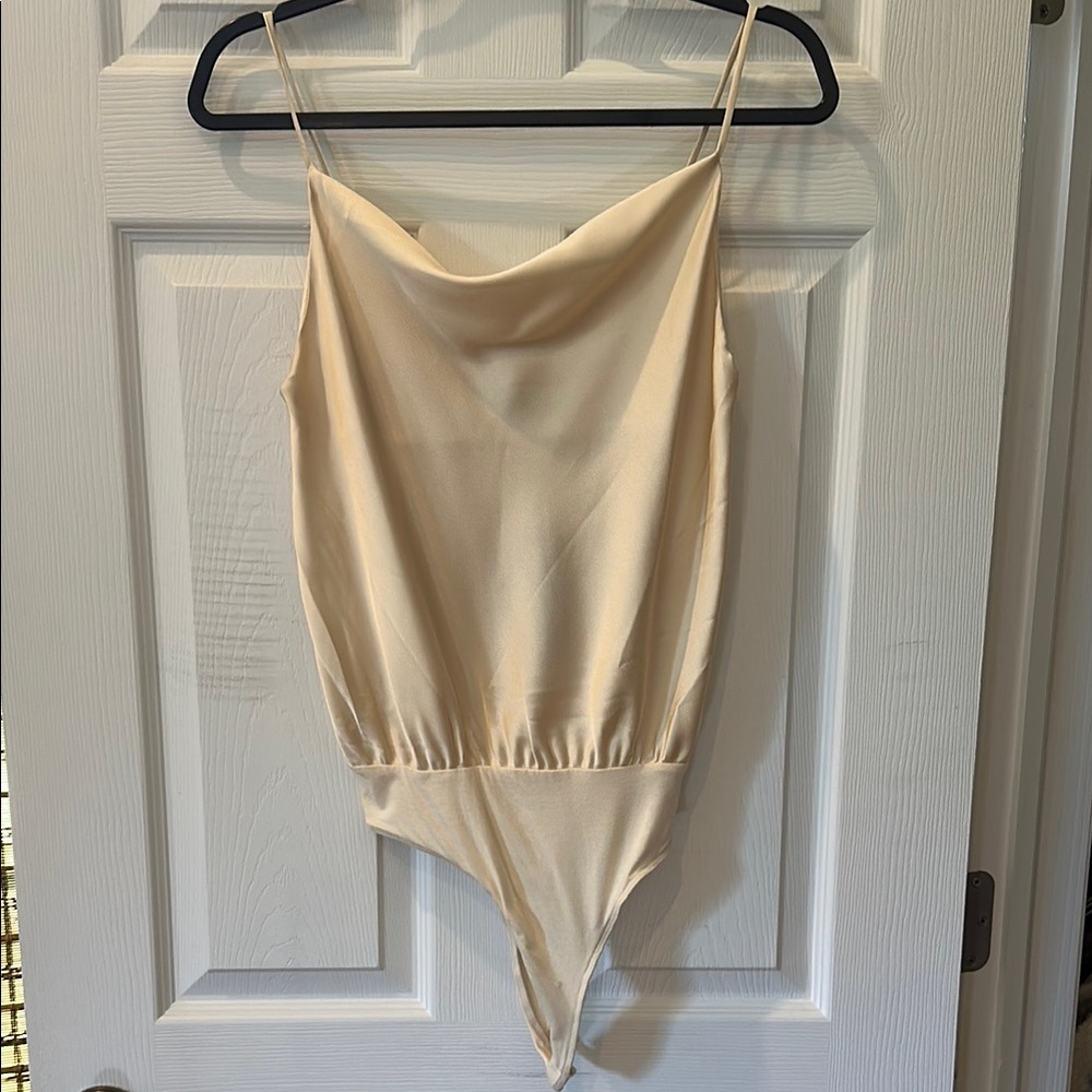 Lulu's Cream bodysuit with Cowl Neckline